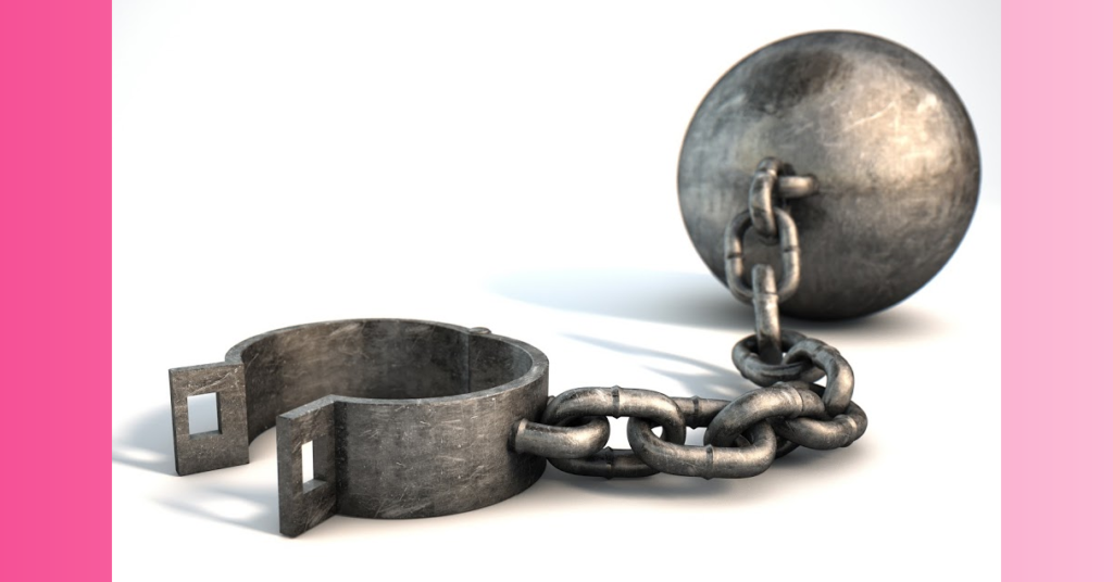 A heavy, metal ball and chain are a powerful visual of how some people with MS might feel like a burden to the people who care for them. 