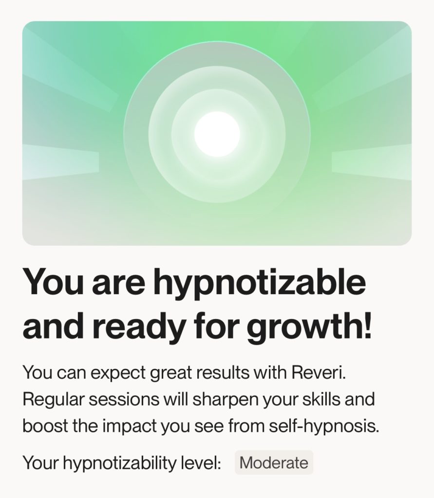 screenshot of Reveri's hypnotizability test